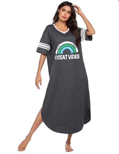 Refined Title: Ekouaer Women's V Neck Nightgown, Oversized Loose Sleepwear Dress