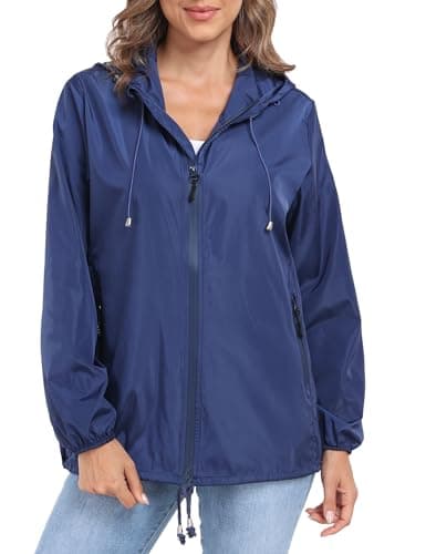 DULEMOT Lightweight Women's Waterproof Hooded Rain Jacket Outdoor Windbreaker