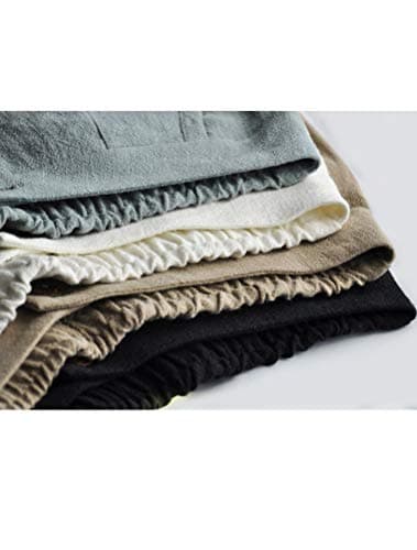 Minibee Women's Casual Linen Tapered Pants with Pockets Elastic Waist