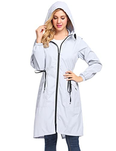 ELESOL Women's Waterproof Long Hooded Raincoat Light & Travel Trench Coat S-3XL