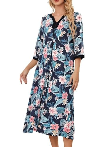 PITINAN Zip up Robes for Women Long Lounge Dress House Coat S-3XL
