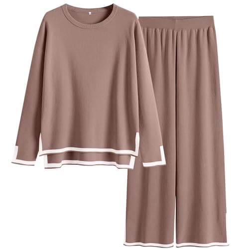 ANRABESS Women's Knit Sweater & Wideleg Pants Matching Sweatsuit Set
