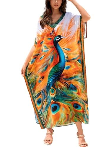 IMAGEKOPE Plus Size Vneck Batwing Dress for Women Bathing Suit Cover up Moroccan Caftan Dresses