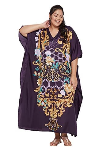 Oussum Plus Size Long Maxi Polyester Kaftan Gown for Casual Beach Party