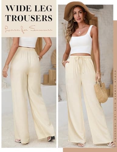 Jyanl Women's Casual Linen Wide Leg Drawstring Pants