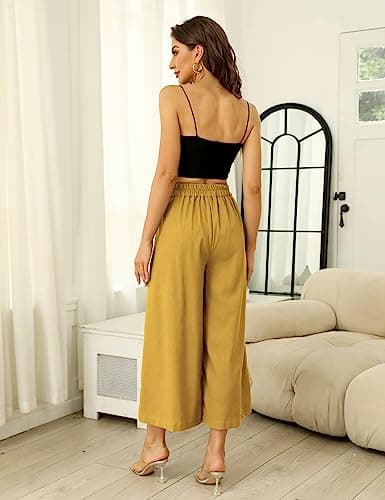 Bianstore Women's Culottes Wide Leg Pants with Pockets Elastic Waist