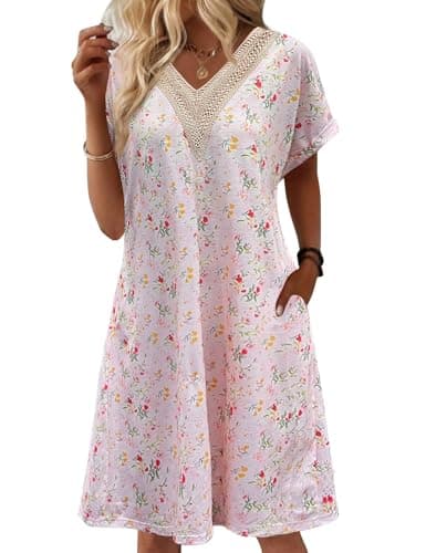 Bloggerlove Womens Cotton Nightgown House Dress with Pockets Moo Moo Nightgown Lace V Neck Mumu Short Sleeve Lounge Dress
| Bloggerlove Women's Comfortable Cotton Nightgown with Pockets Moo Moo Nightgown Lace V Neck Mumu Short Sleeve Lounge Dress
|