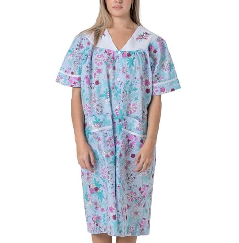 YafeMarte Women's Floral Embroidery Housecoat with Front Pockets