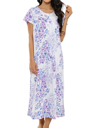Women's Cotton Nightgown Short Sleeve Soft Comfy Button Loungewear
