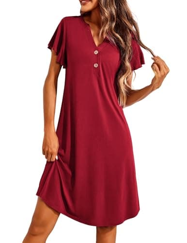Ekouaer Women's Short Flare Sleeve V-Neck Sleepshirt S-XXL
