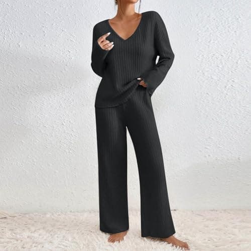 TIGENA Women's Ribbed Long Sleeve Sweater & Wide Leg Pants Lounge Set