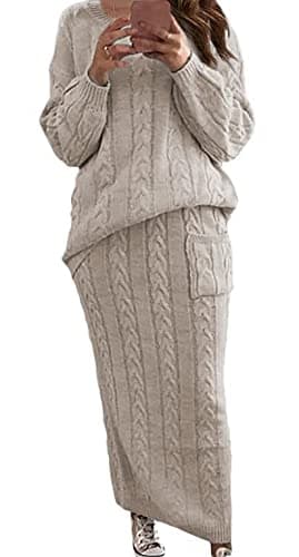 CHARTOU Women's Winter Chunky Cable Knit Sweater & Skirt Set