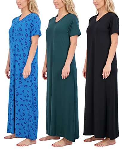 Real Essentials 3 Pack Women's Plus Size Soft Maxi Nightshirt