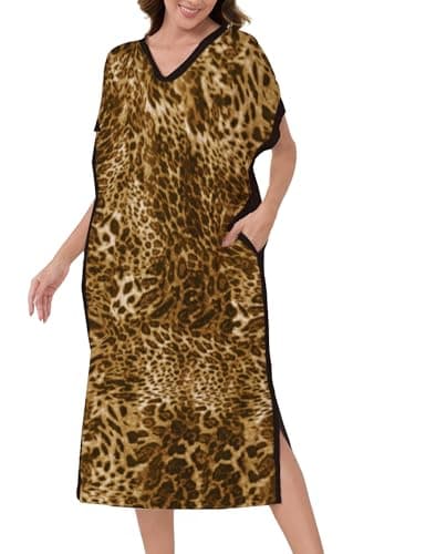 Moomoo Women's Short Sleeve V-Neck Batwing Nightgown with Pockets S-2XL