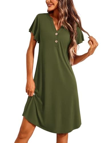Ekouaer Women's Short Flare Sleeve V-Neck Sleepshirt S-XXL