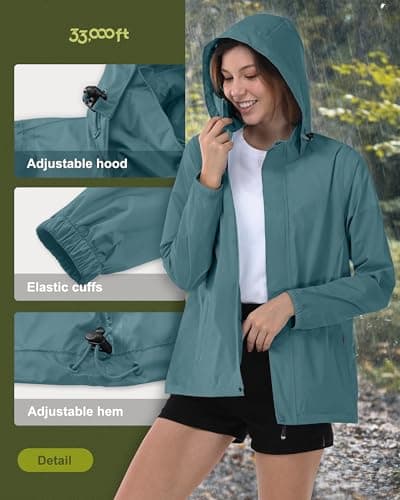 Women's Waterproof 33,000ft Rain Jacket with Hood for Golf & Hiking