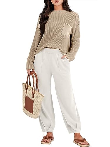 Caracilia Women's 2-Piece Knit Tops and Loose Pants Sets