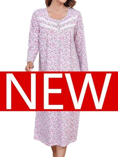 JRYNOEU Soft Long Sleeve Cotton Nightgowns for Women