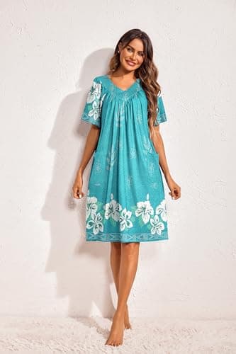 Ekouaer Womens Floral Print Pocket Nightgown Mumu Dress