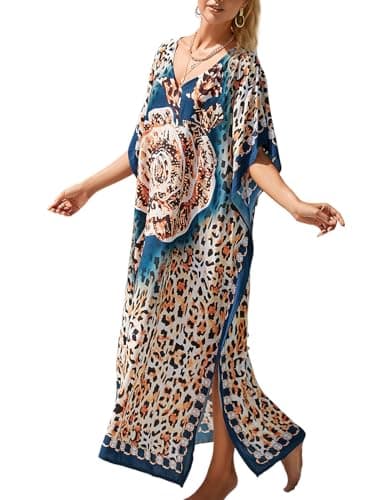 IMAGEKOPE Plus Size Vneck Batwing Dress for Women Bathing Suit Cover up Moroccan Caftan Dresses