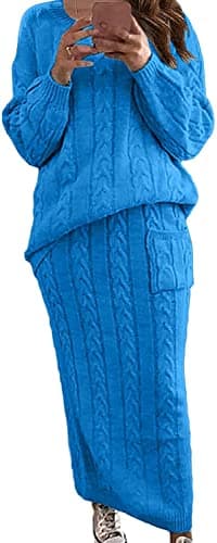 CHARTOU Women's Winter Chunky Cable Knit Sweater & Skirt Set