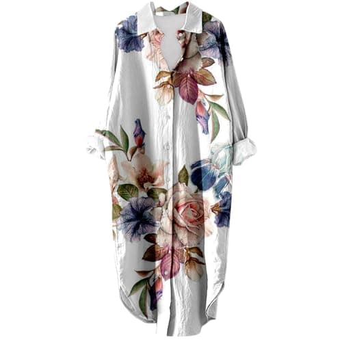 Women's Button Down Long Sleeve House Dress with Pockets - 2024 Fall Collection