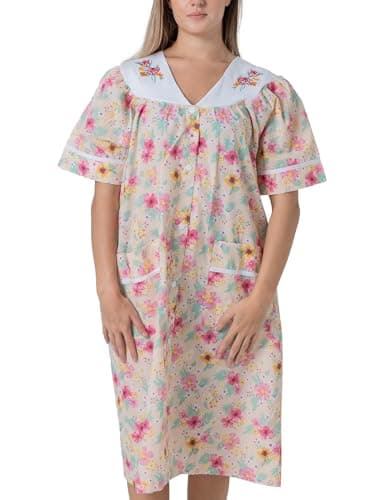 YafeMarte Women's Floral Embroidery Housecoat with Front Pockets