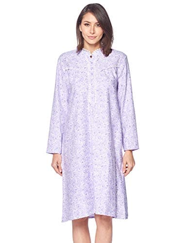 Women's Casual Flannel Floral Long Sleeve Nightgown