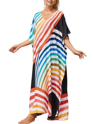 IMAGEKOPE Plus Size Vneck Batwing Dress for Women Bathing Suit Cover up Moroccan Caftan Dresses