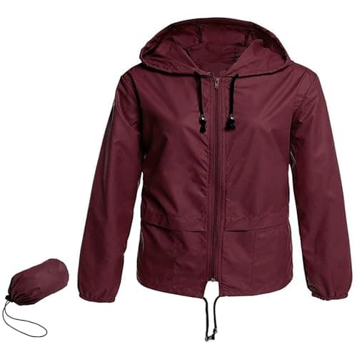 Zando Plus Size Women's Waterproof Hooded Raincoat Light & Packable