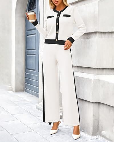 PRETTYGARDEN Women's Long Sleeve Button Down Cardigan & Wide Leg Pant Lounge Set