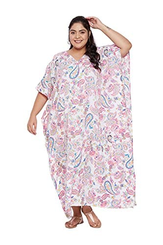 Oussum Plus Size Long Maxi Polyester Kaftan Gown for Casual Beach Party