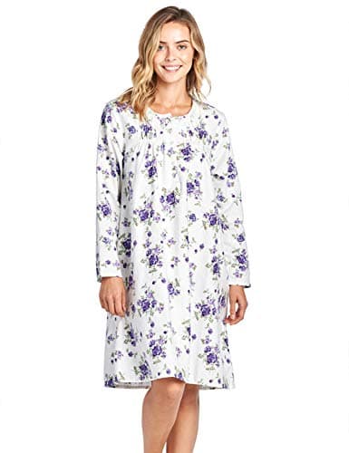 Women's Casual Flannel Floral Long Sleeve Nightgown