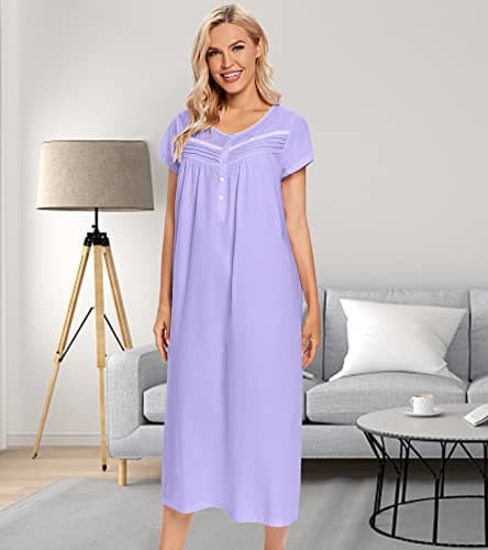 IZZY + TOBY Women's Soft Cotton Nightgowns Long Sleeve Pajamas