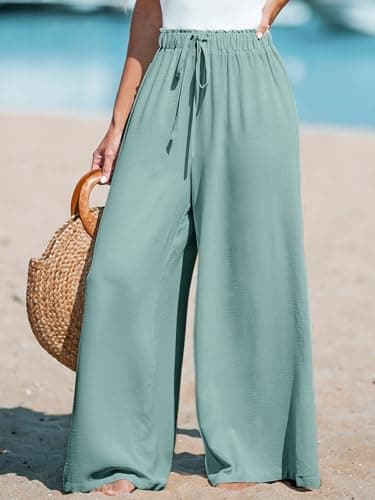 CUPSHE Women's High-Waisted Flowy Linen Palazzo Pants