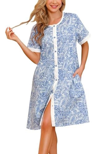 YOZLY Women's Pocketed Short Sleeve House Dress Robe