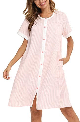 YOZLY Women's Pocketed Short Sleeve House Dress Robe