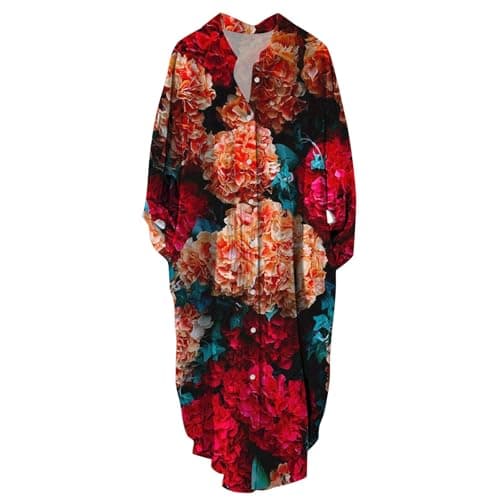 Women's Button Down Long Sleeve House Dress with Pockets - 2024 Fall Collection