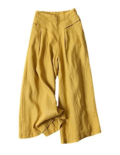 Gihuo Women's Wide Leg Linen Blend Culottes Pants with Pockets