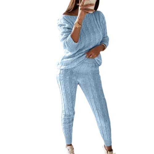 Wankang Women's Fall Cable Knit Set Plus Size Tracksuit Loungewear