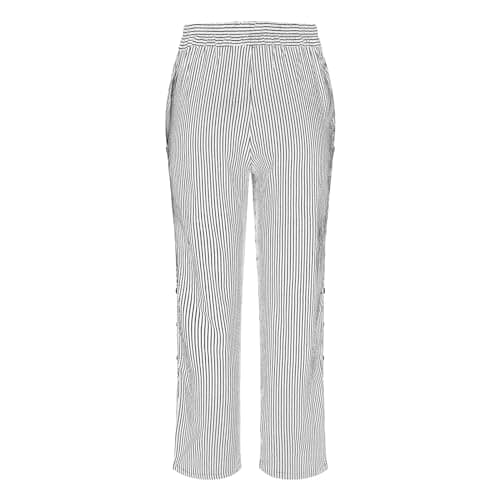 Trendy Women's Casual Linen Pants with Side Buttons and Pockets