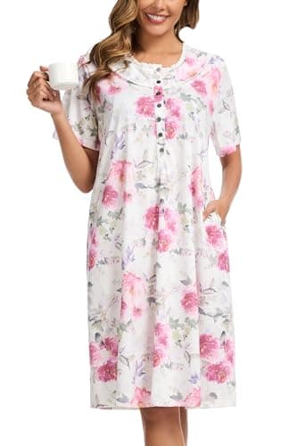 COSUNIONY Women's Soft Cotton Nightgown with Pockets