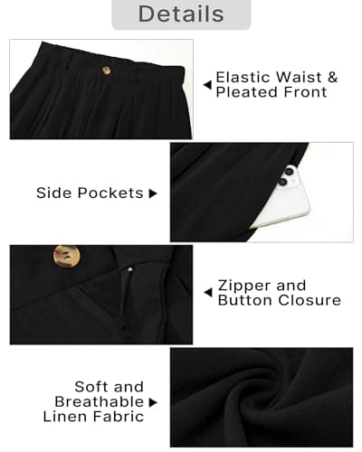 GRAPENT High-Waisted Linen Flowy Pleated Wide Leg Capri Pants