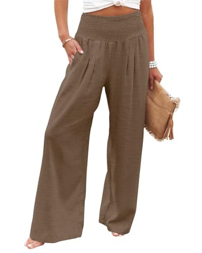 Angerella Women's High Waist Elastic Palazzo Pants with Pockets