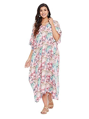 Oussum Plus Size Long Maxi Polyester Kaftan Gown for Casual Beach Party