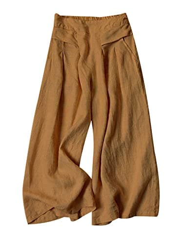 Gihuo Women's Wide Leg Linen Blend Culottes Pants with Pockets