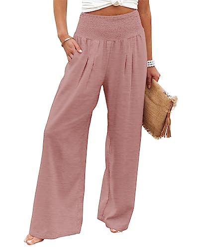 Angerella Women's High Waist Elastic Palazzo Pants with Pockets