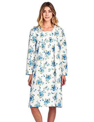 Women's Casual Flannel Floral Long Sleeve Nightgown