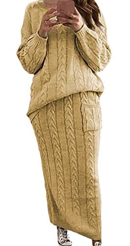 CHARTOU Women's Winter Chunky Cable Knit Sweater & Skirt Set