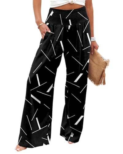 Angerella Women's High Waist Elastic Palazzo Pants with Pockets